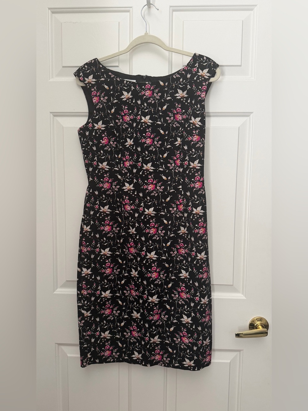 Maggy London Black Floral Midi Dress with Pink Accents